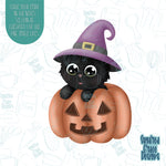 Halloween Cat in Pumpkin cookie cutter with png image for edible printers including Eddie