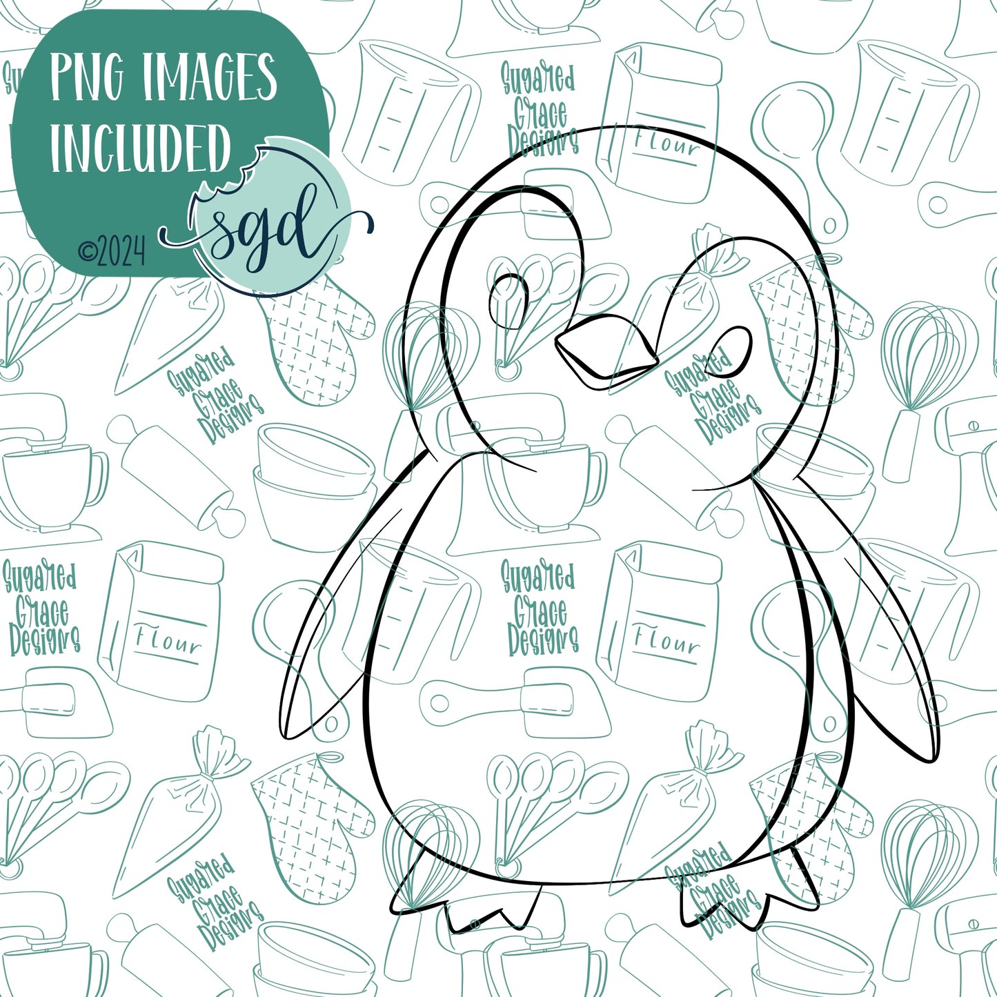 Full Body Arctic Penguin Cookie Cutter with PNG Images to Match - Hand Drawn Graphics for Edible Ink Printers - Winter Cookie Ideas for Bakers