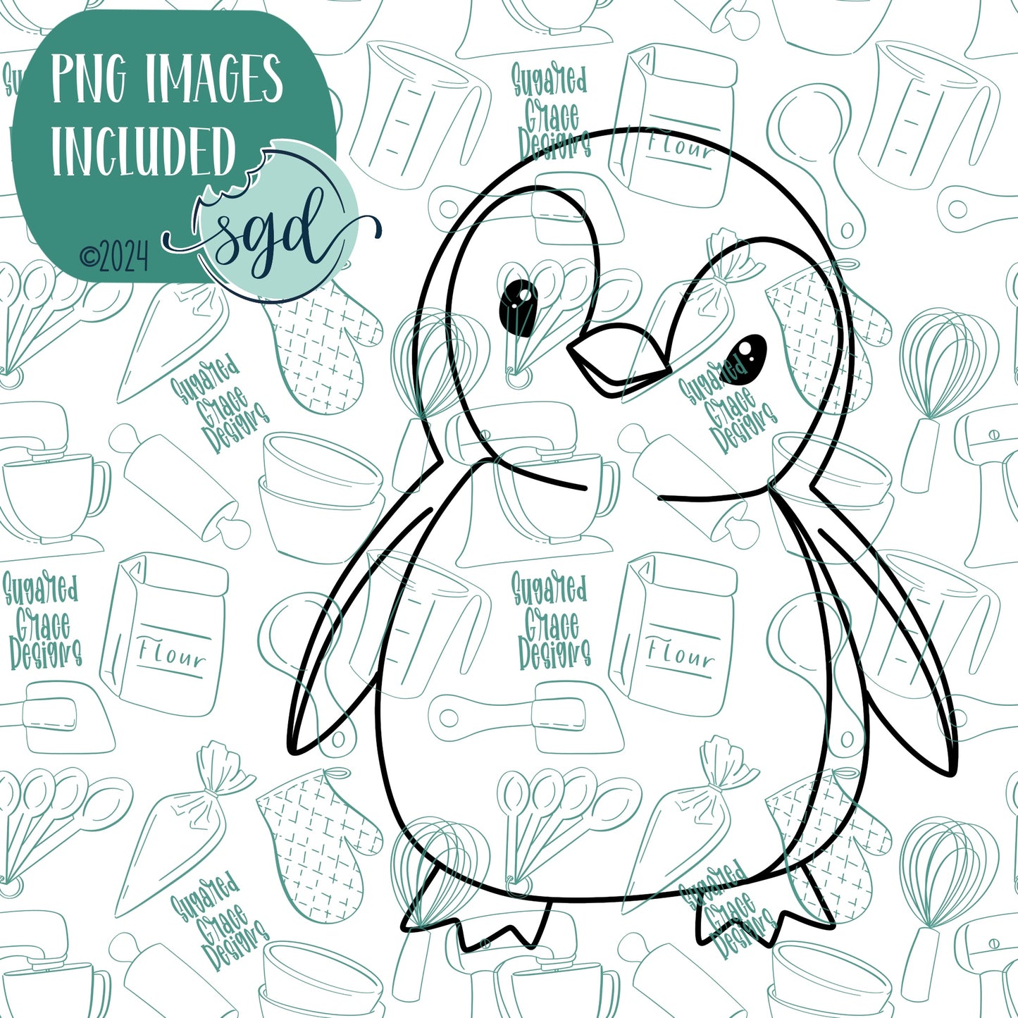 Full Body Arctic Penguin Cookie Cutter with PNG Images to Match - Hand Drawn Graphics for Edible Ink Printers - Winter Cookie Ideas for Bakers