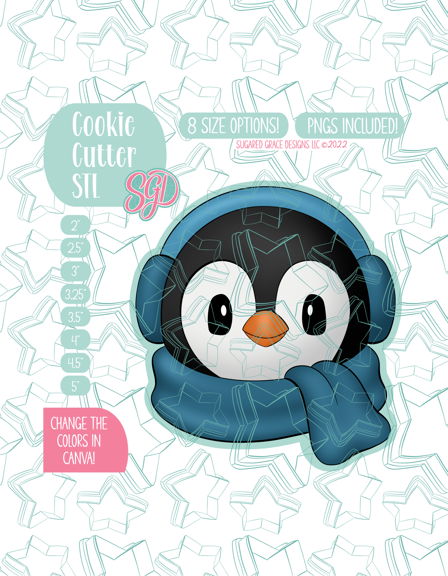 Winter Penguin Cookie Cutter STL File with PNG Images to Match - For 3D Printing and Edible Ink Printers