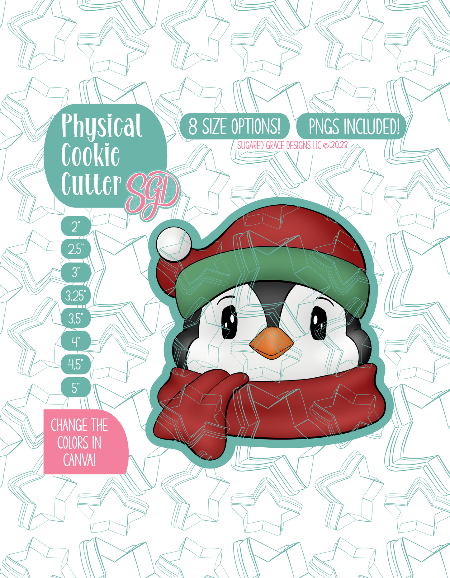 Christmas Penguin Cookie Cutter with PNG Images to Match - Hand Drawn Graphics for Edible Ink Printers