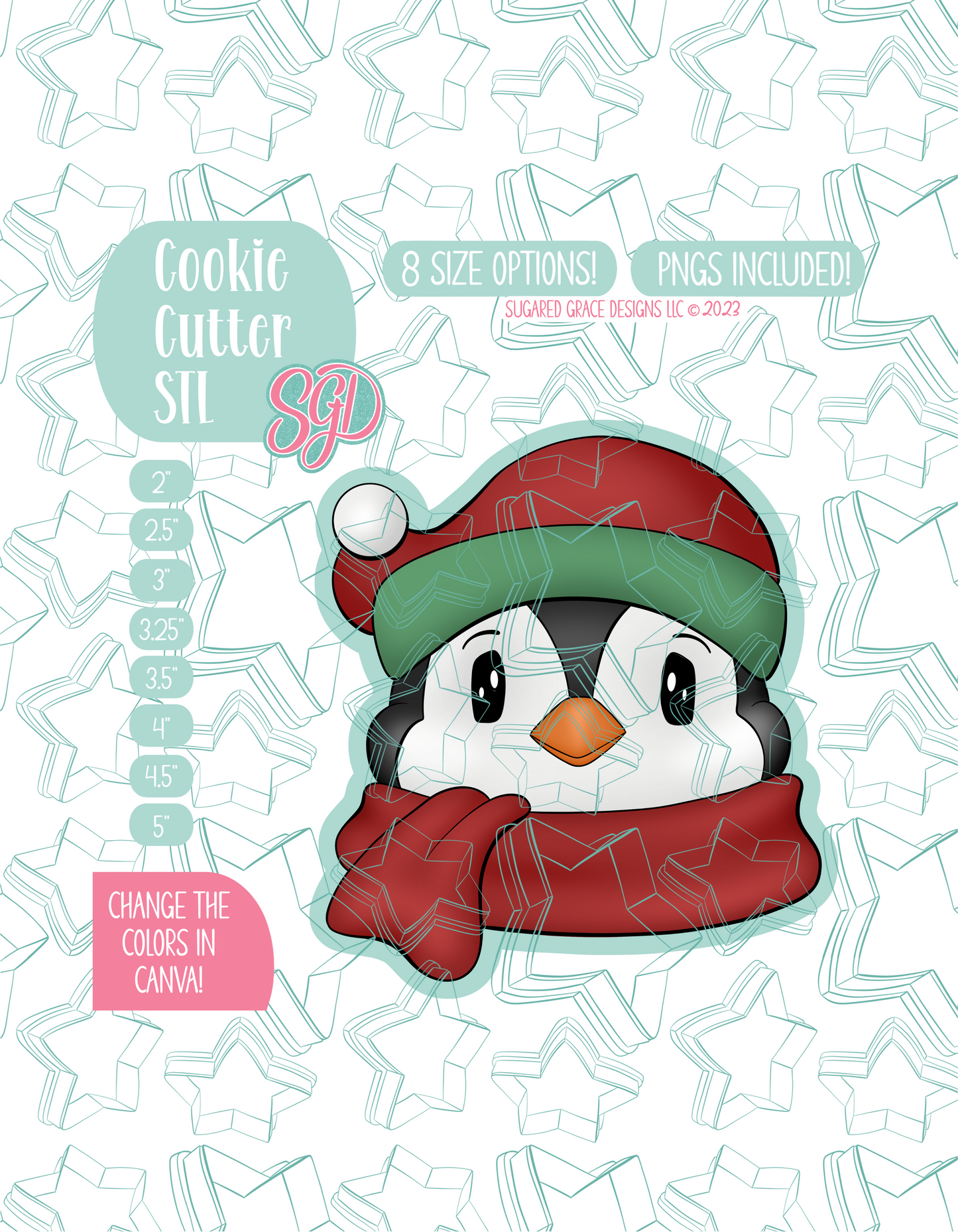 Christmas Penguin Cookie Cutter STL File with PNG Images to Match - For 3D Printing and Edible Ink Printers