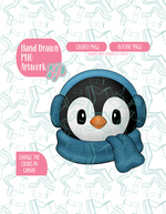 Winter Penguin PNG Image Set for Edible Ink Printers - Hand Drawn Editable Graphics