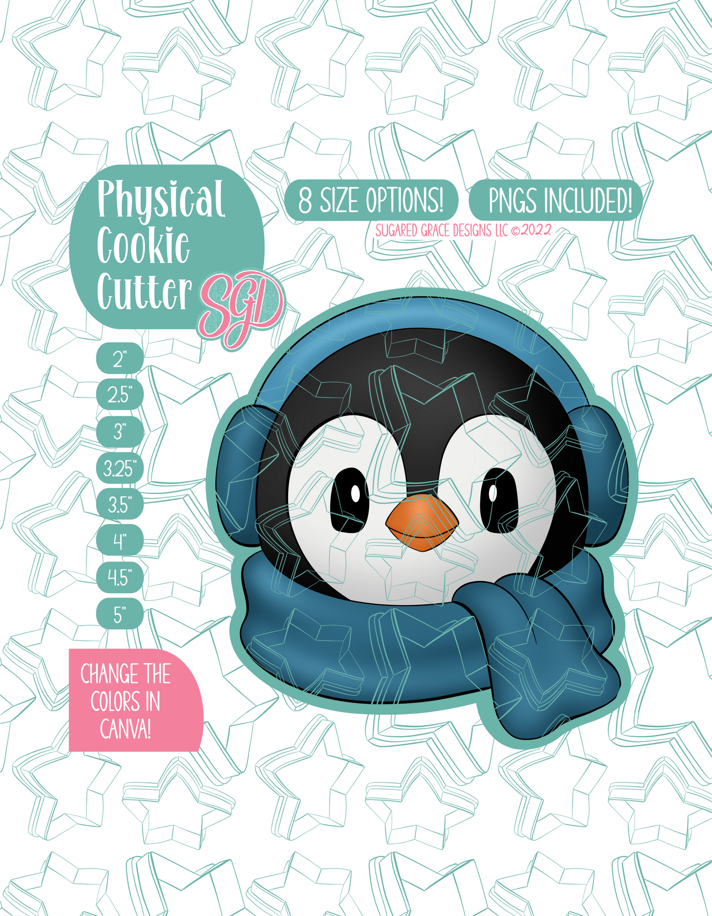 Winter Penguin Cookie Cutter with PNG Images to Match - Hand Drawn Graphics for Edible Ink Printers