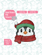 Christmas Penguin PNG Image Set for Edible Ink Printers - Hand Drawn Editable Graphics