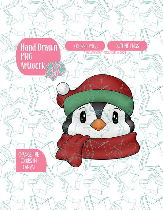 Christmas Penguin PNG Image Set for Edible Ink Printers - Hand Drawn Editable Graphics