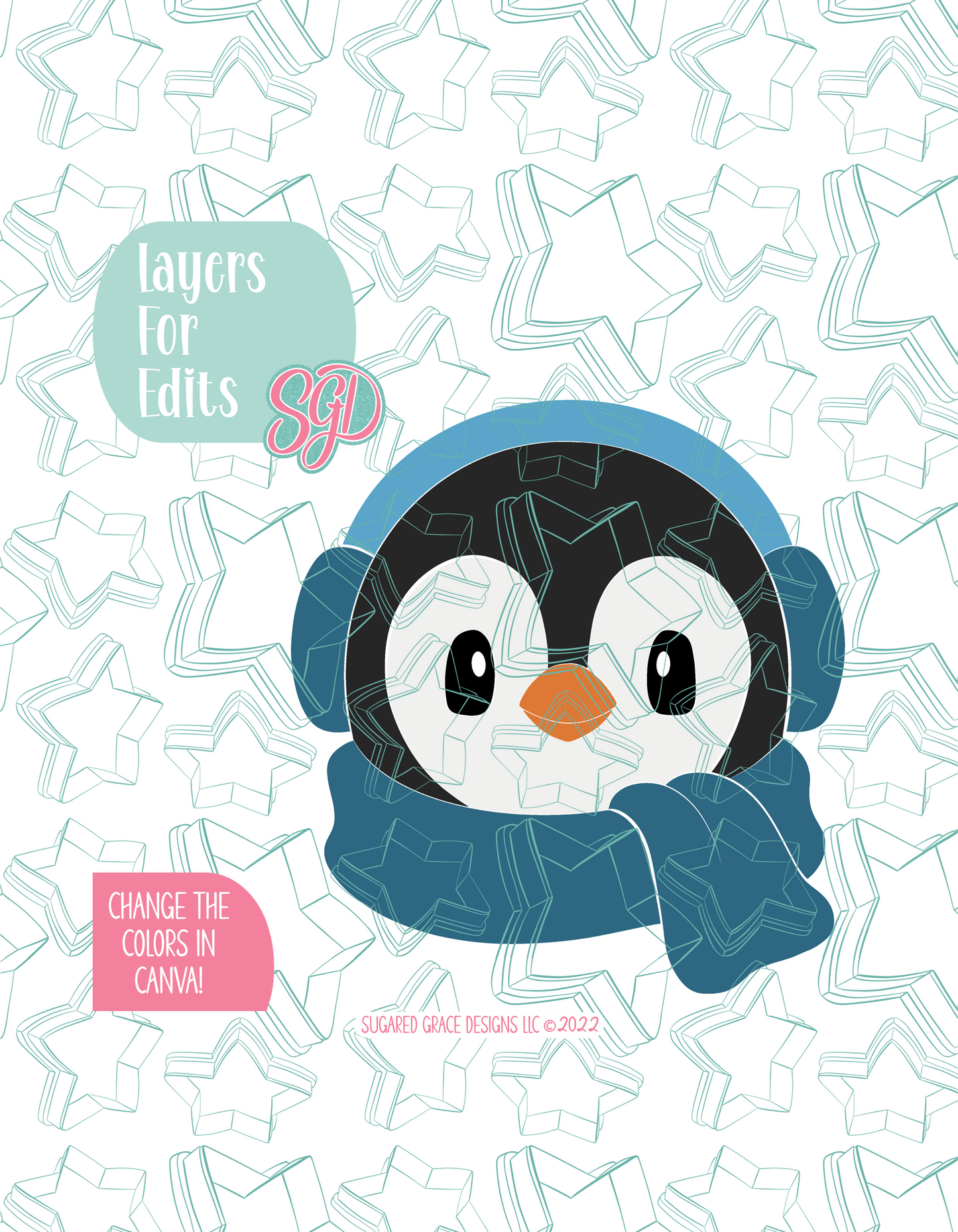 Winter Penguin Cookie Cutter STL File with PNG Images to Match - For 3D Printing and Edible Ink Printers