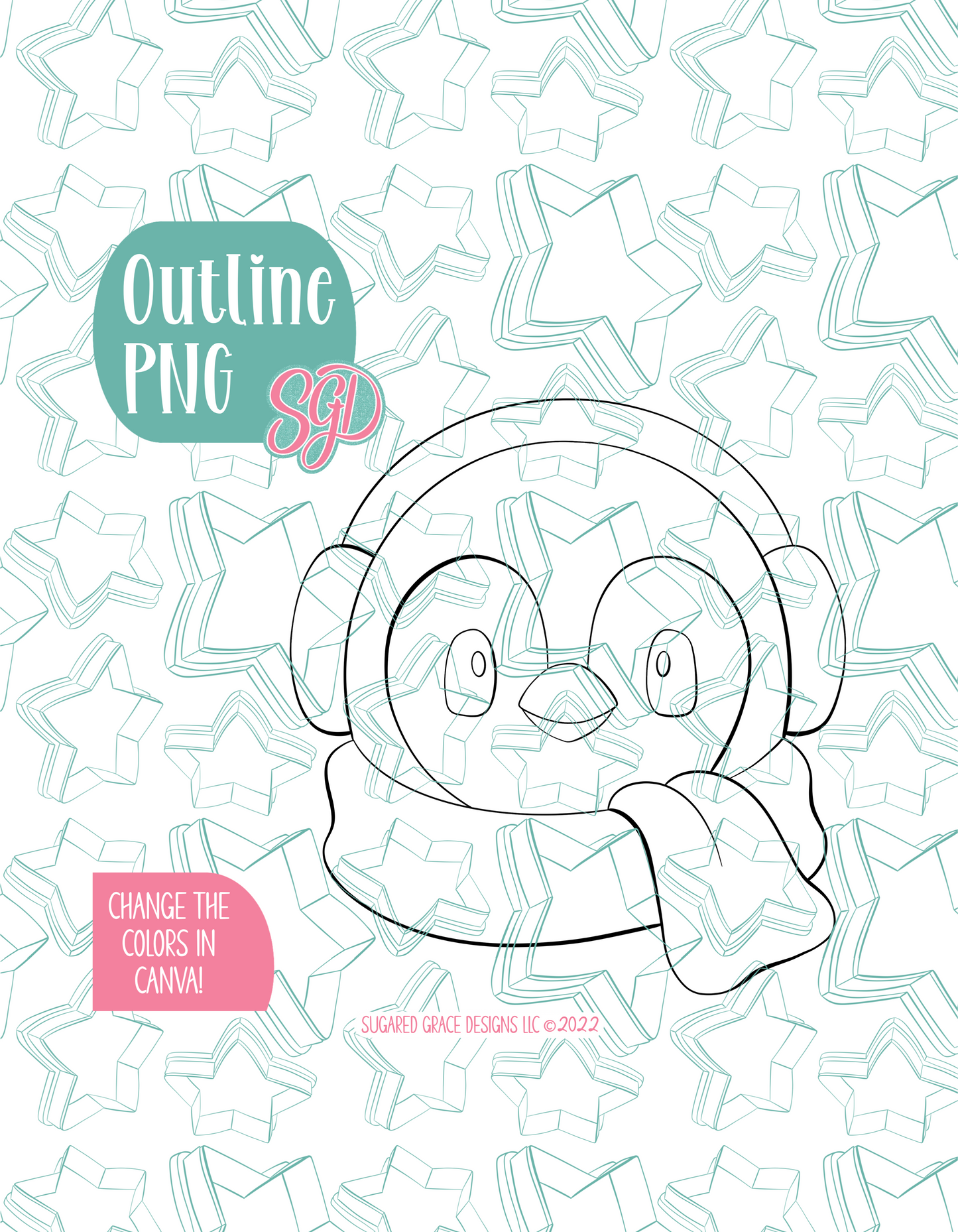 Winter Penguin Cookie Cutter with PNG Images to Match - Hand Drawn Graphics for Edible Ink Printers