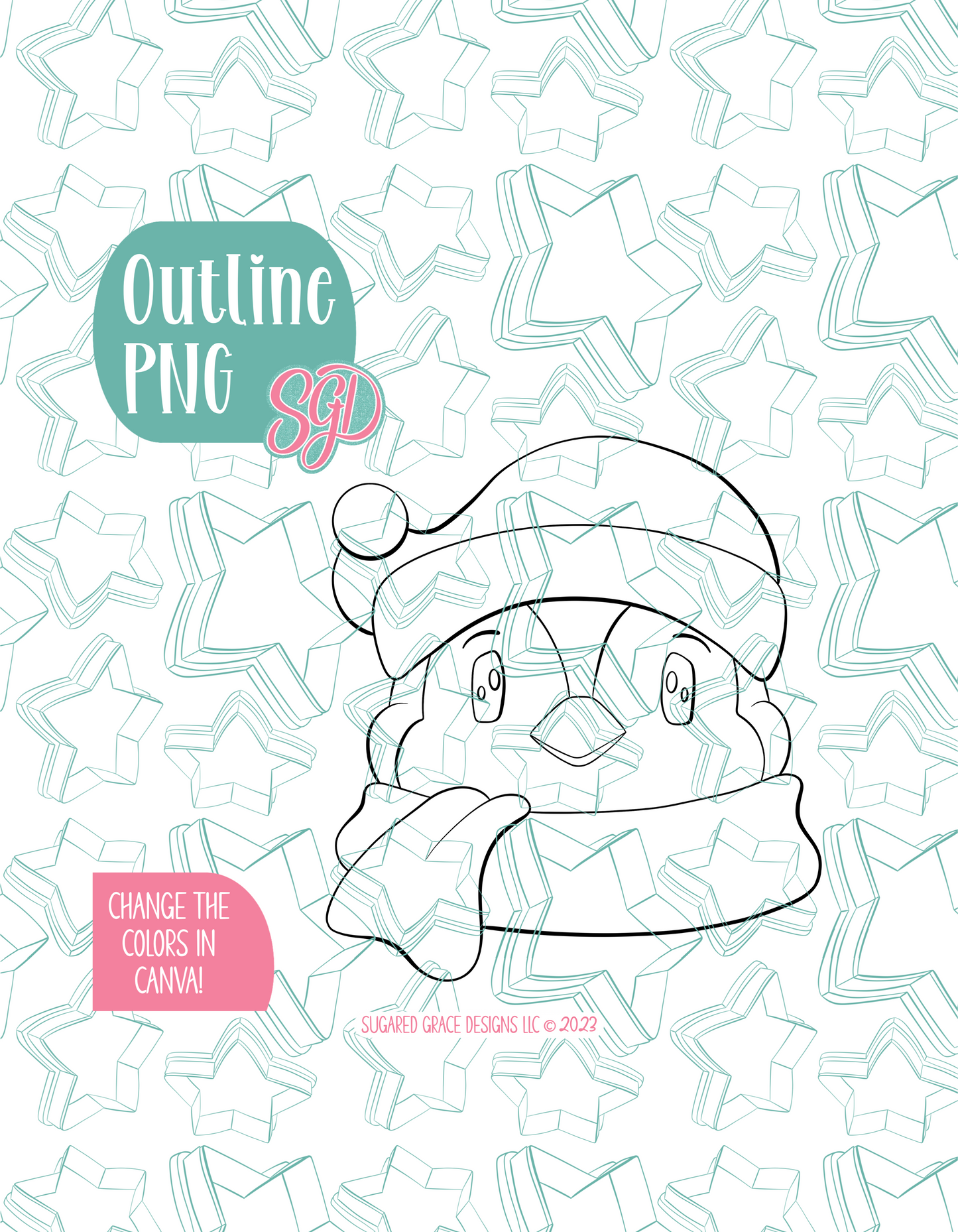 Christmas Penguin Cookie Cutter with PNG Images to Match - Hand Drawn Graphics for Edible Ink Printers