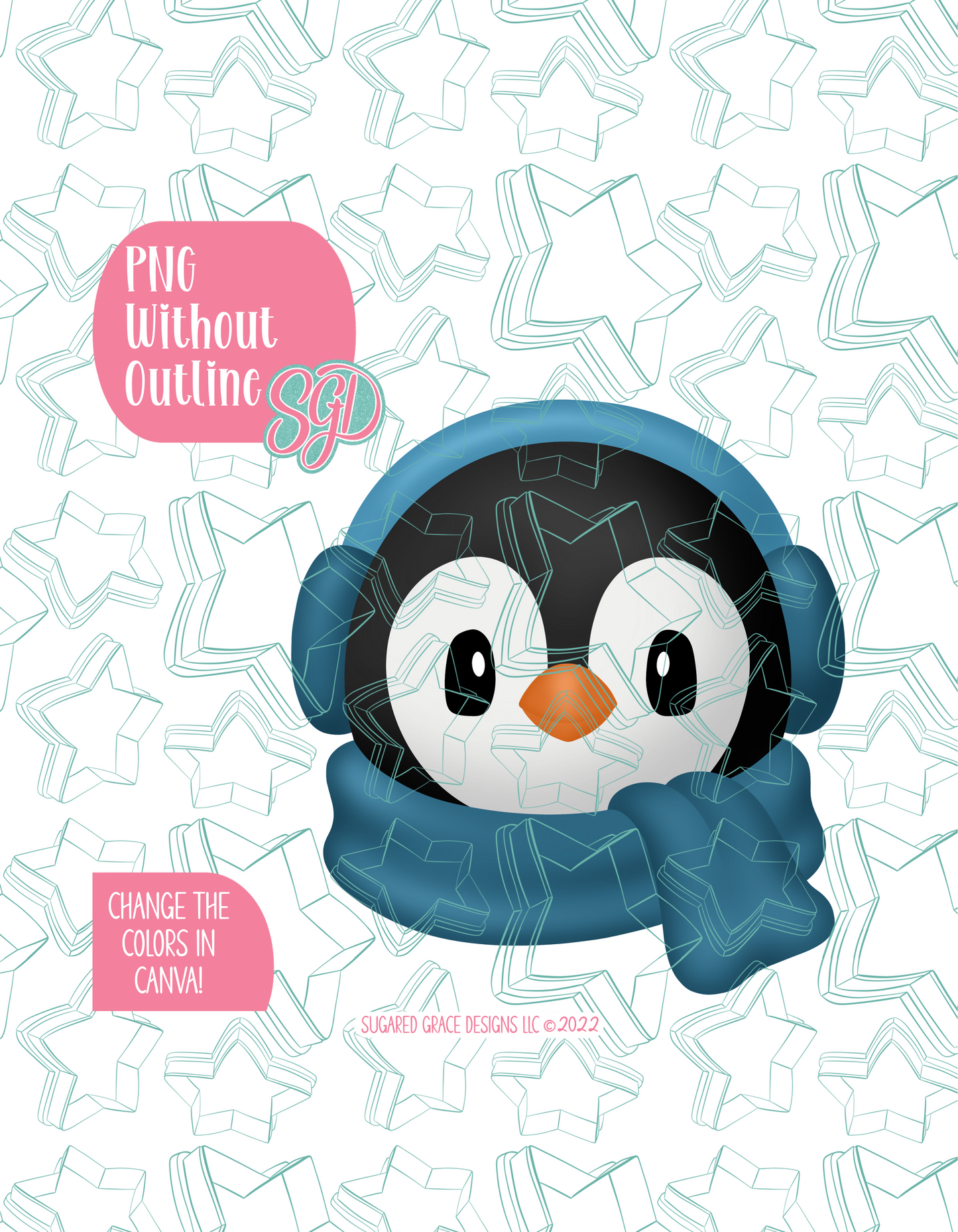 Winter Penguin PNG Image Set for Edible Ink Printers - Hand Drawn Editable Graphics