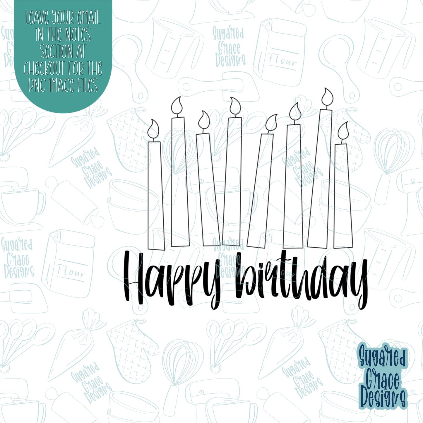 Happy Birthday Candles cookie cutter with png images for edible printers including Eddie
