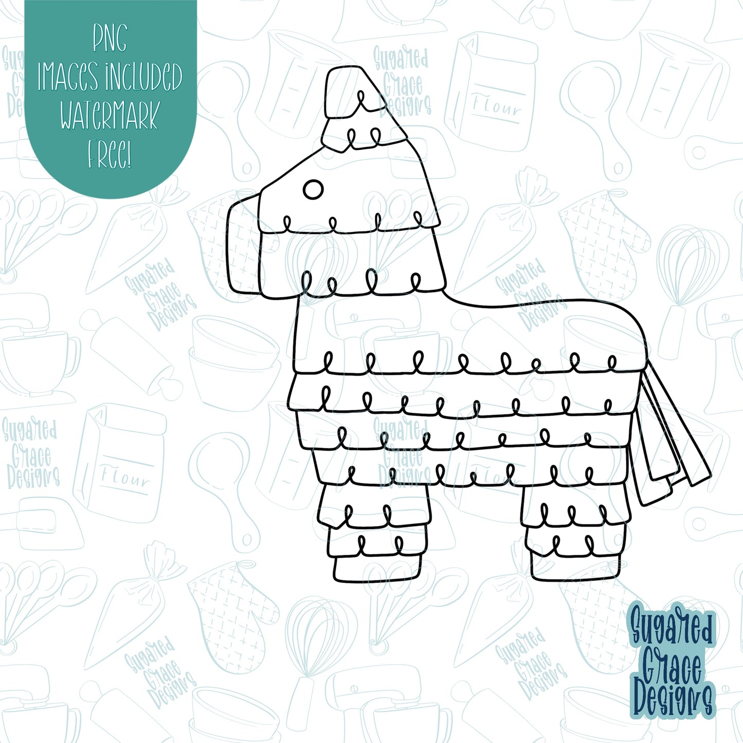 Cinco De Mayo Piñata Cookie Cutter with Matching PNG Images for Edible Ink Printers Including Eddie