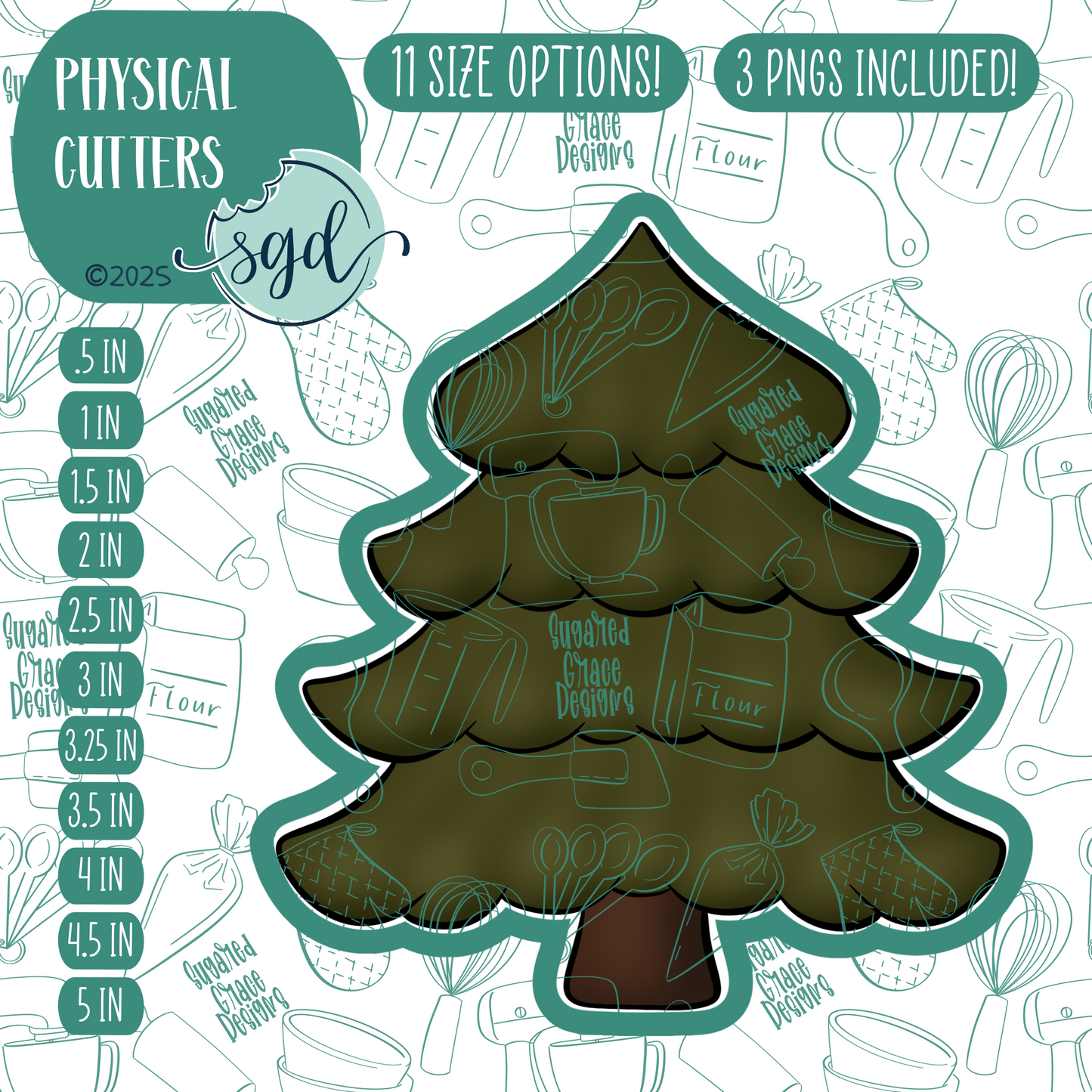 Pine Tree Cookie Cutter with PNG Images to Match - Hand Drawn Graphics for Edible Ink Printers