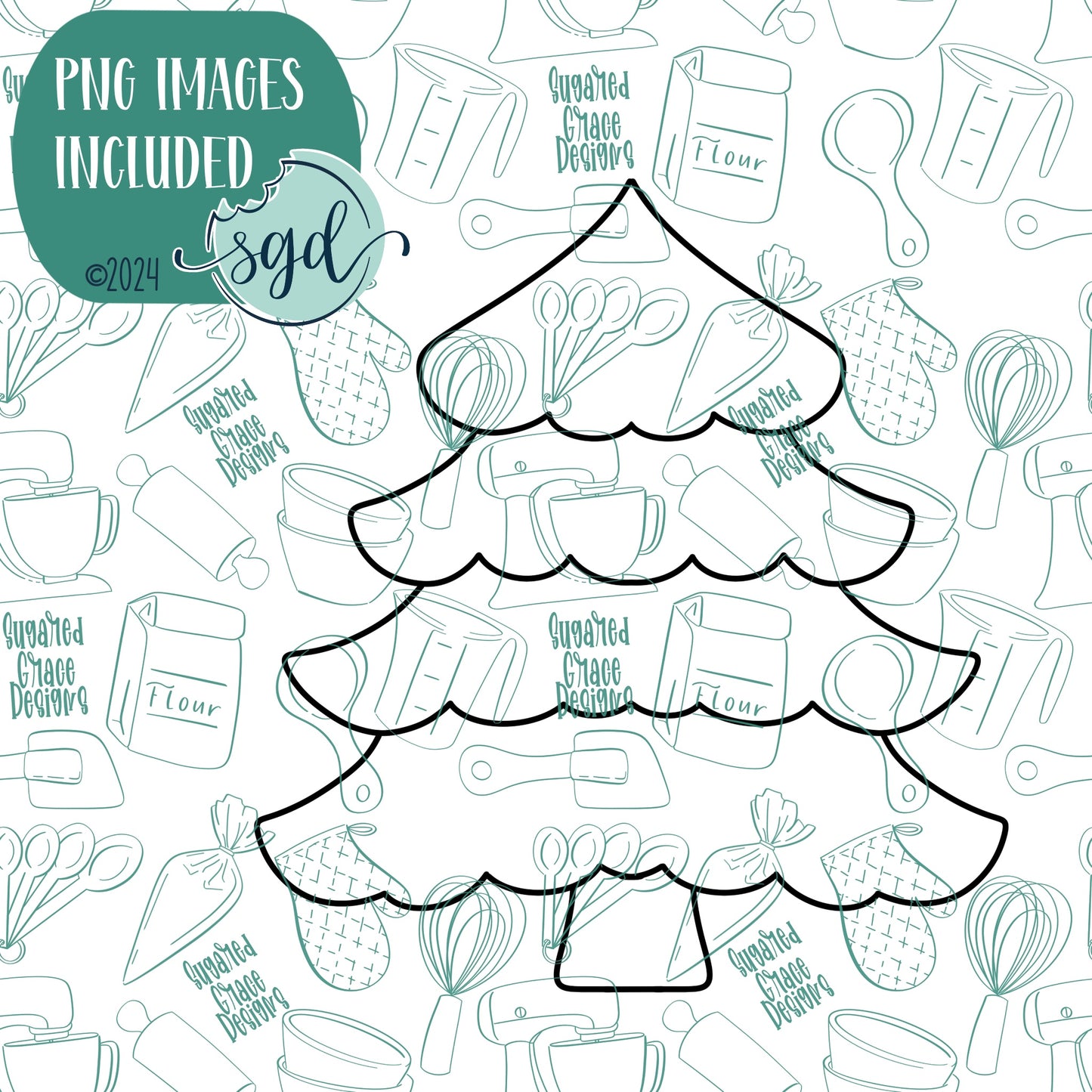 Pine Tree Cookie Cutter with PNG Images to Match - Hand Drawn Graphics for Edible Ink Printers