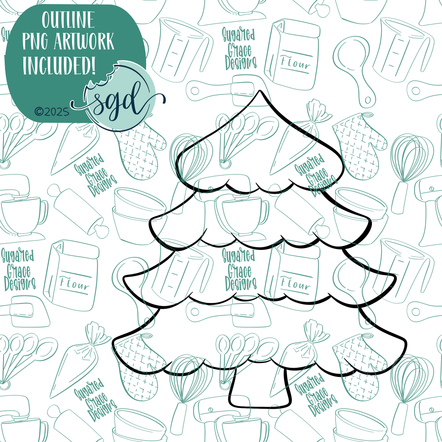 Pine Tree Cookie Cutter with PNG Images to Match - Hand Drawn Graphics for Edible Ink Printers