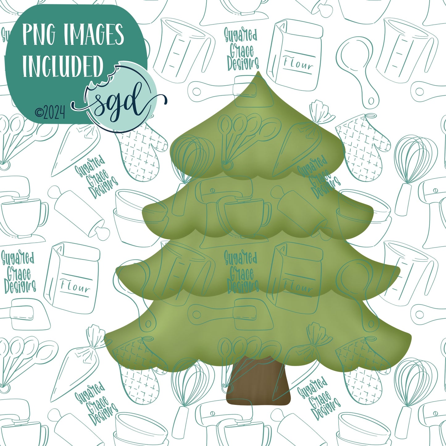 Pine Tree Cookie Cutter with PNG Images to Match - Hand Drawn Graphics for Edible Ink Printers