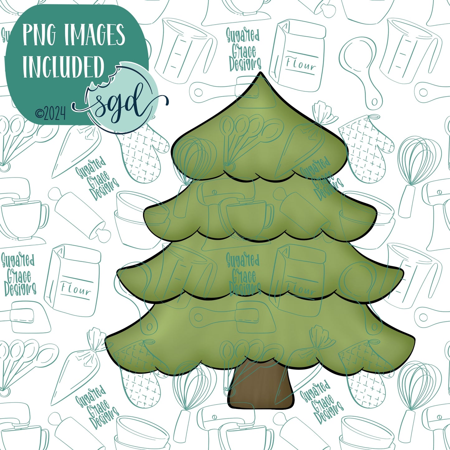 Pine Tree Cookie Cutter with PNG Images to Match - Hand Drawn Graphics for Edible Ink Printers