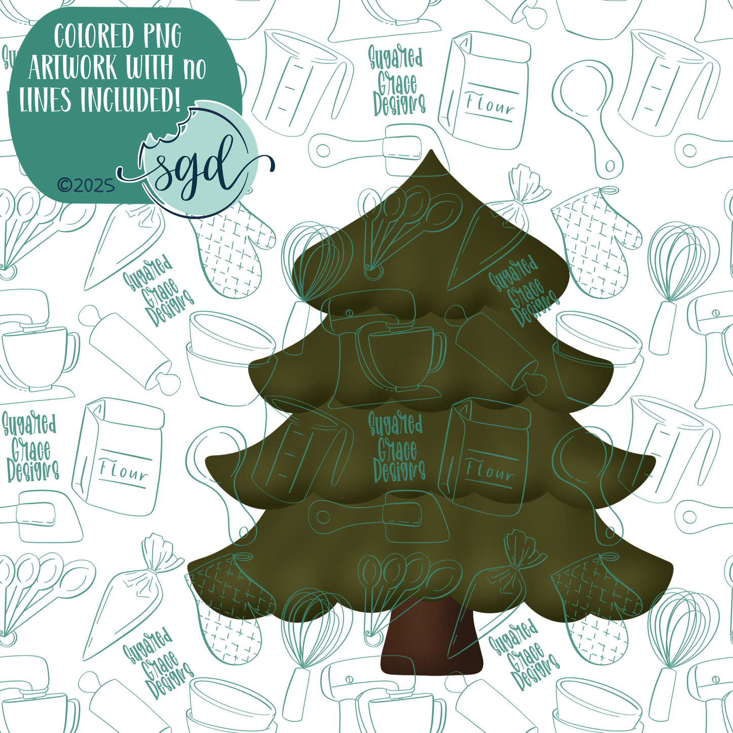 Pine Tree Cookie Cutter with PNG Images to Match - Hand Drawn Graphics for Edible Ink Printers
