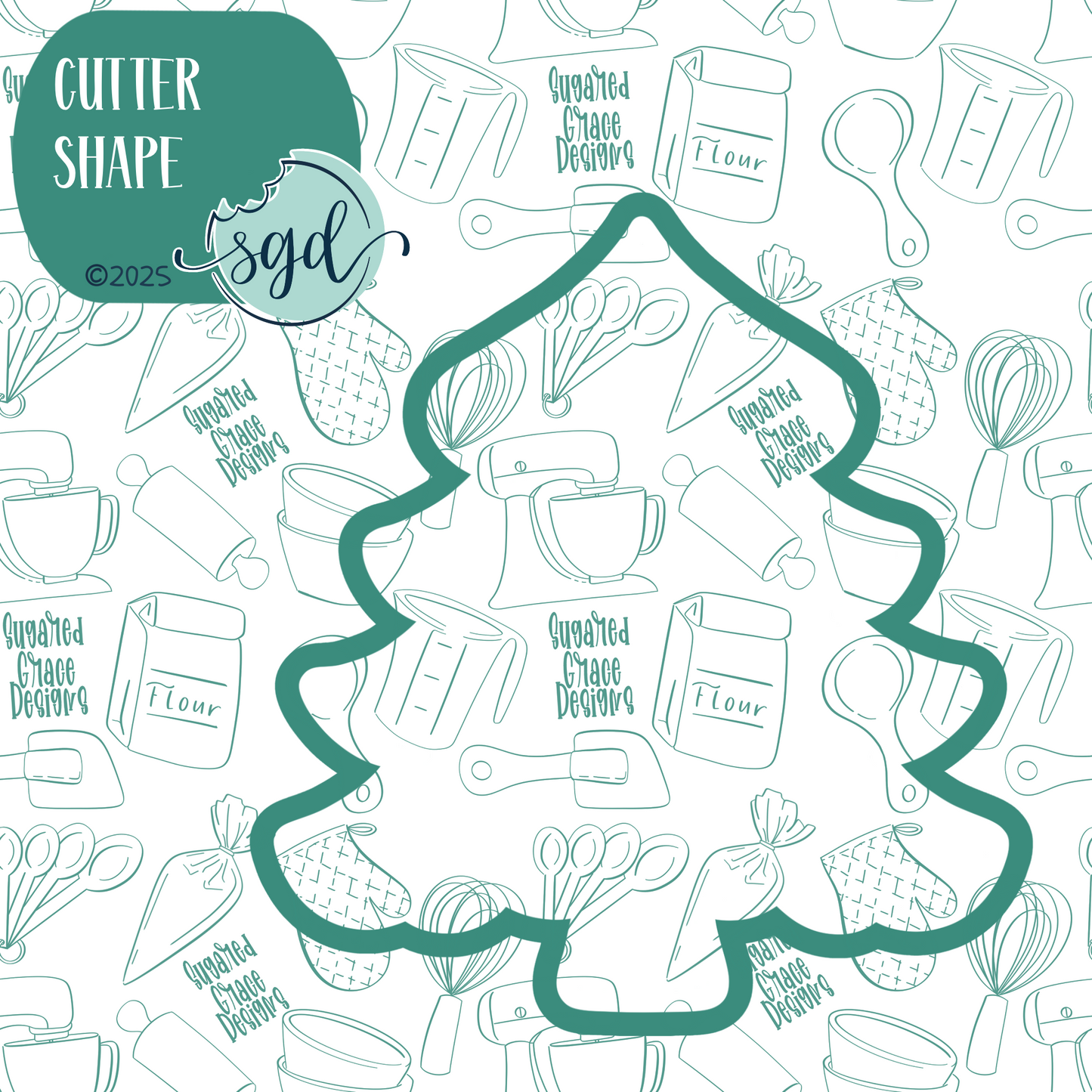 Pine Tree Cookie Cutter with PNG Images to Match - Hand Drawn Graphics for Edible Ink Printers