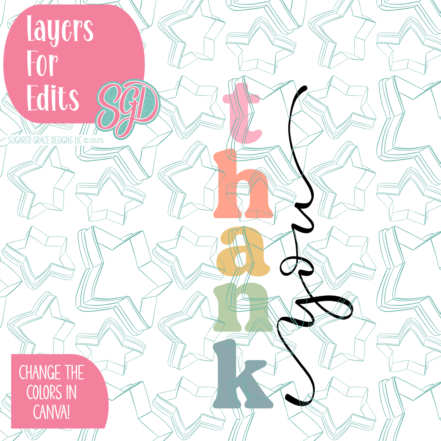Playful Thank You PNG Image Set for Edible Ink Printers - Hand Drawn Editable Graphics
