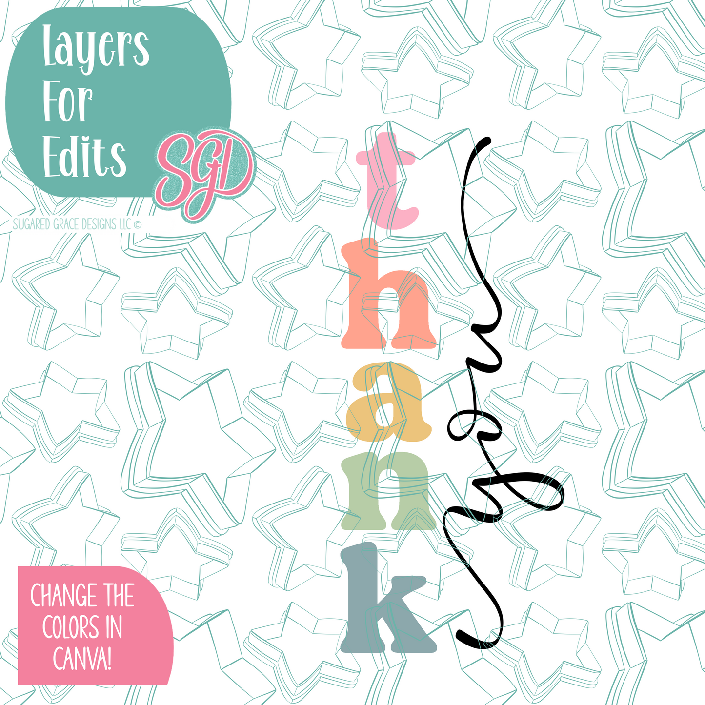 Playful Thank You Cookie Cutter Plaque with PNG Images to Match - Hand Drawn Graphics for Edible Ink Printers