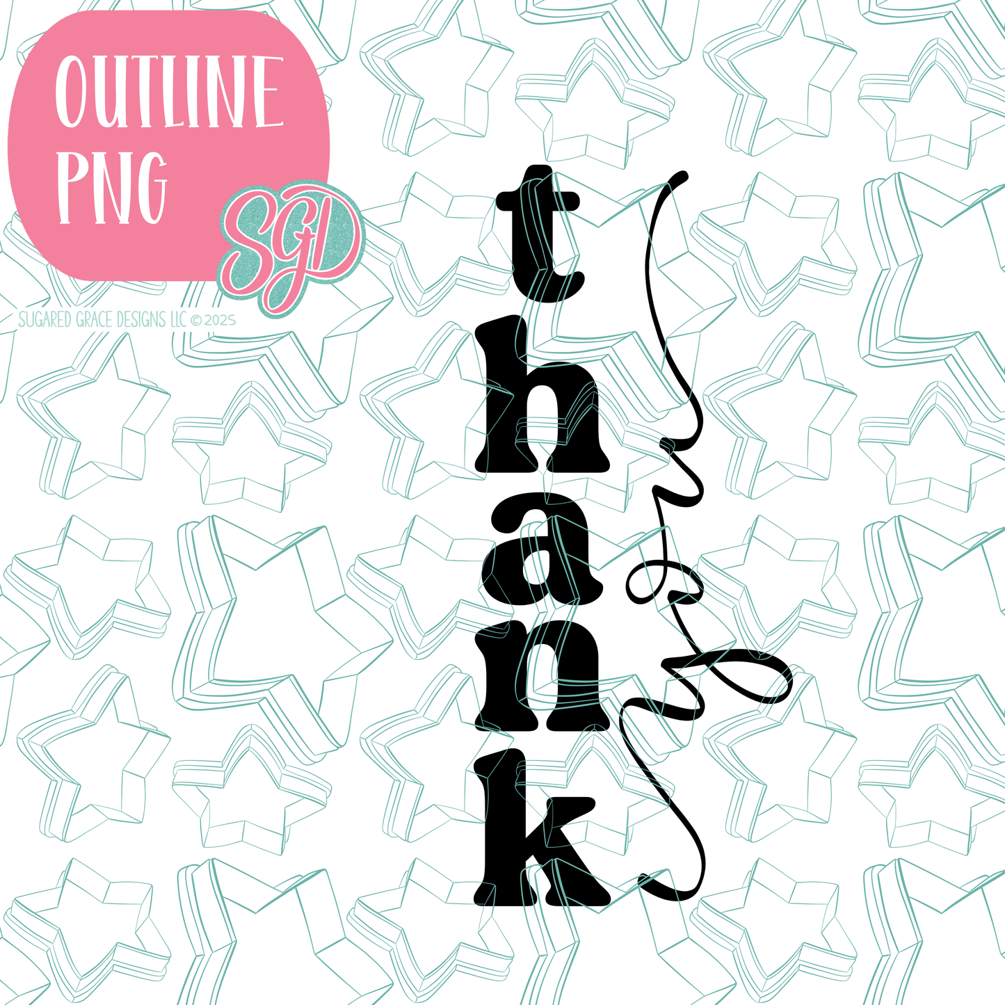 Playful Thank You PNG Image Set for Edible Ink Printers - Hand Drawn Editable Graphics