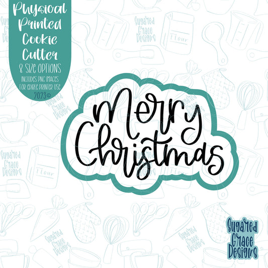 Hand Lettered Merry Christmas word plaque cookie cutter with png images for edible printers including Eddie