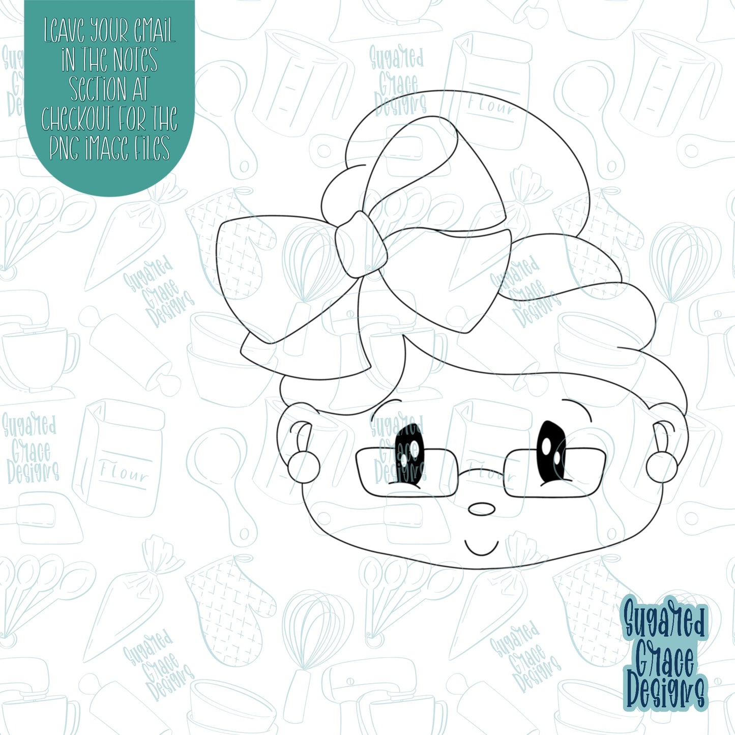 Mrs Clause cookie cutter with png image for edible printers including Eddie