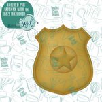 Gold Police Badge Cookie Cutter with PNG Images to Match - Hand Drawn Graphics for Edible Ink Printers