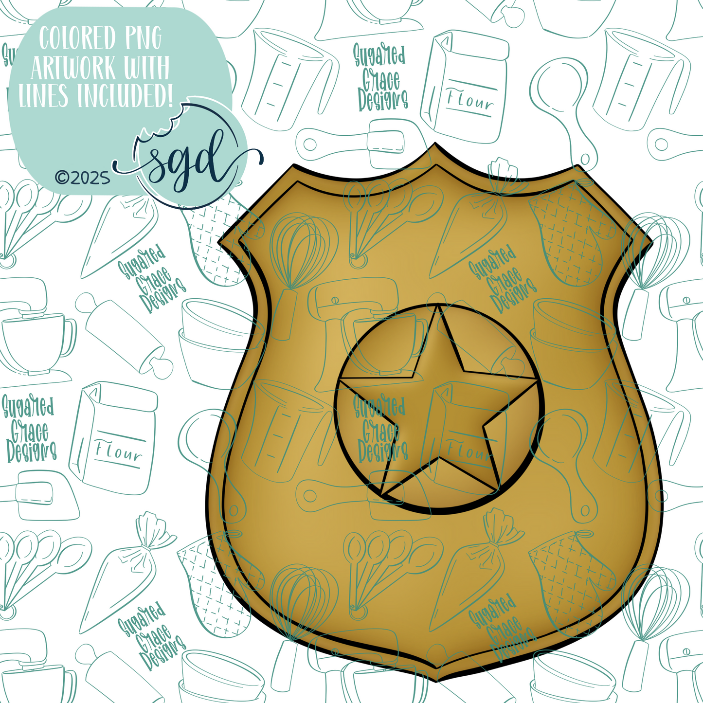 Police Badge Cookie Cutter STL File with PNG Images to Match - For 3D Printing and Edible Ink Printers
