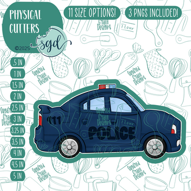 Police Car Cookie Cutter with PNG Images to Match - Hand Drawn Graphics for Edible Ink Printers