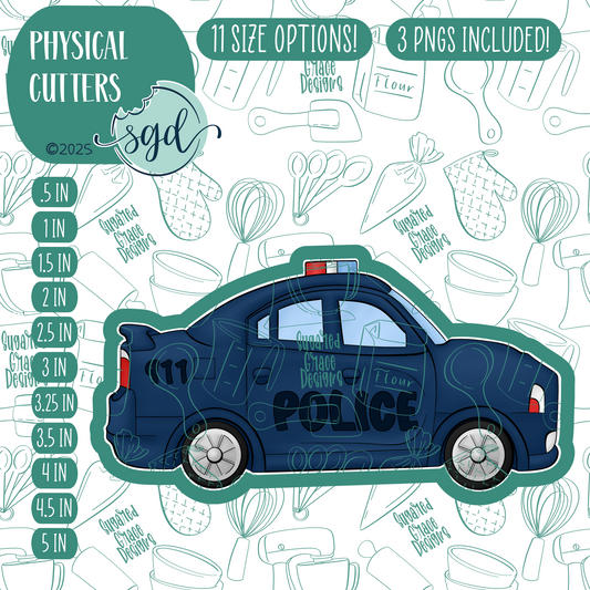 Police Car Cookie Cutter with PNG Images to Match - Hand Drawn Graphics for Edible Ink Printers