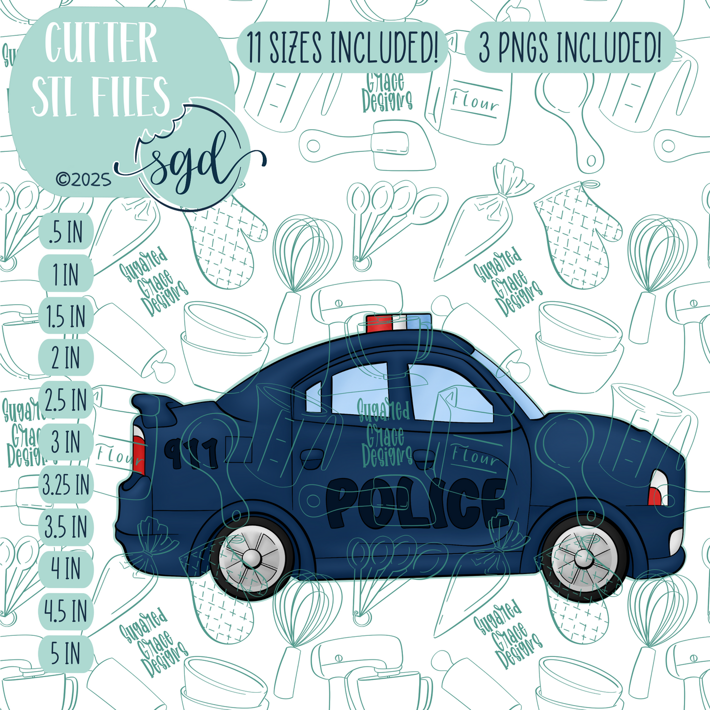 Police Car Cookie Cutter STL File with PNG Images to Match - For 3D Printing and Edible Ink Printers