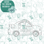 Police Car Cookie Cutter with PNG Images to Match - Hand Drawn Graphics for Edible Ink Printers