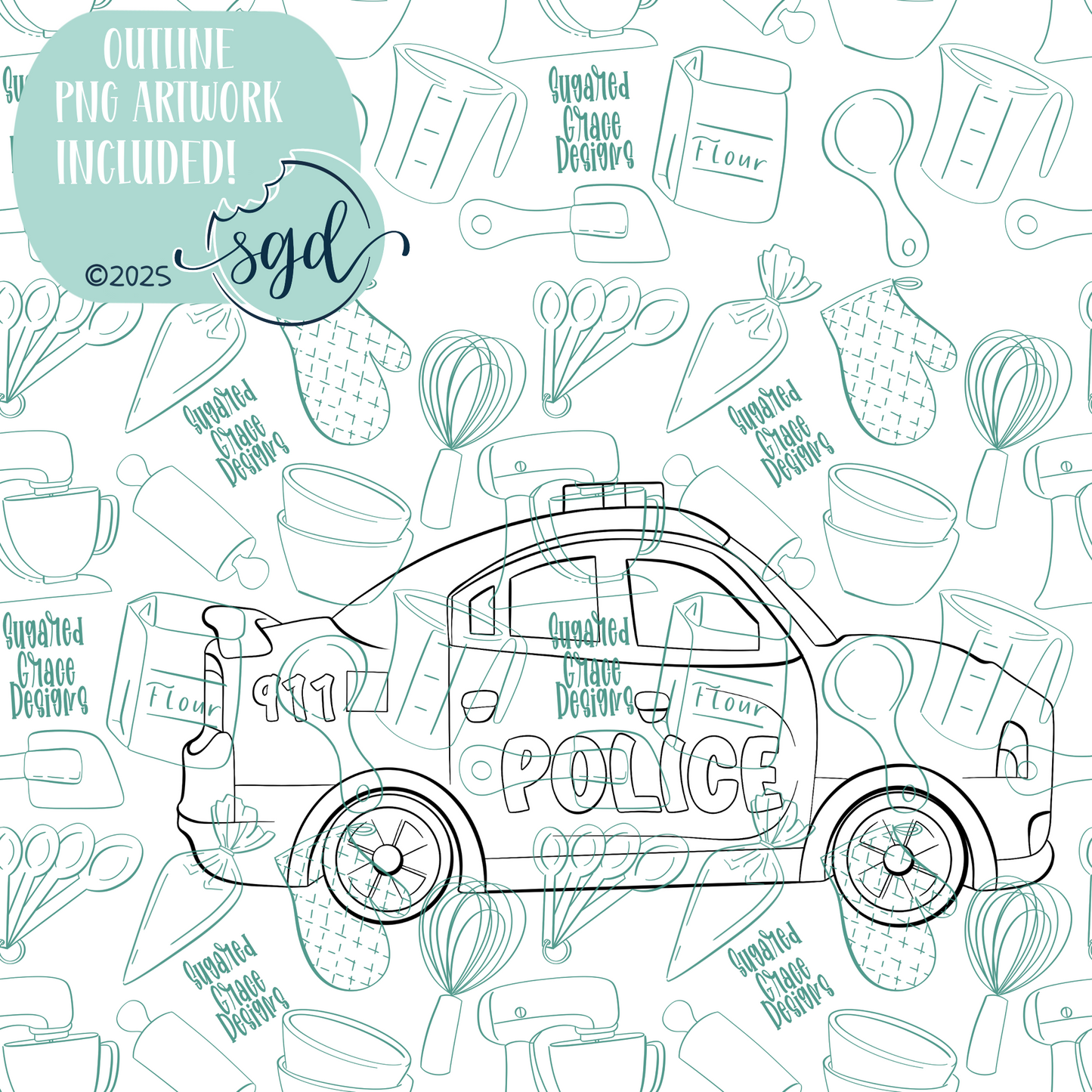 Police Car Cookie Cutter STL File with PNG Images to Match - For 3D Printing and Edible Ink Printers