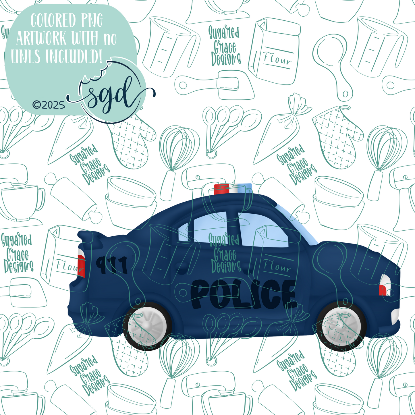 Police Car Cookie Cutter STL File with PNG Images to Match - For 3D Printing and Edible Ink Printers