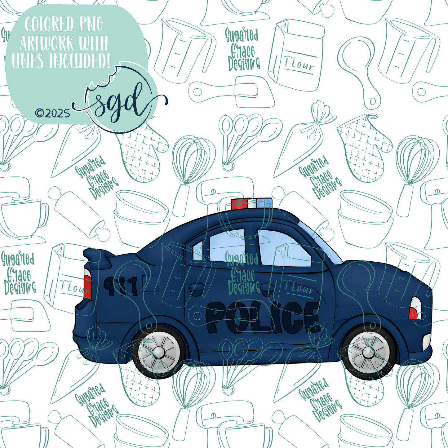 Police Car Cookie Cutter STL File with PNG Images to Match - For 3D Printing and Edible Ink Printers
