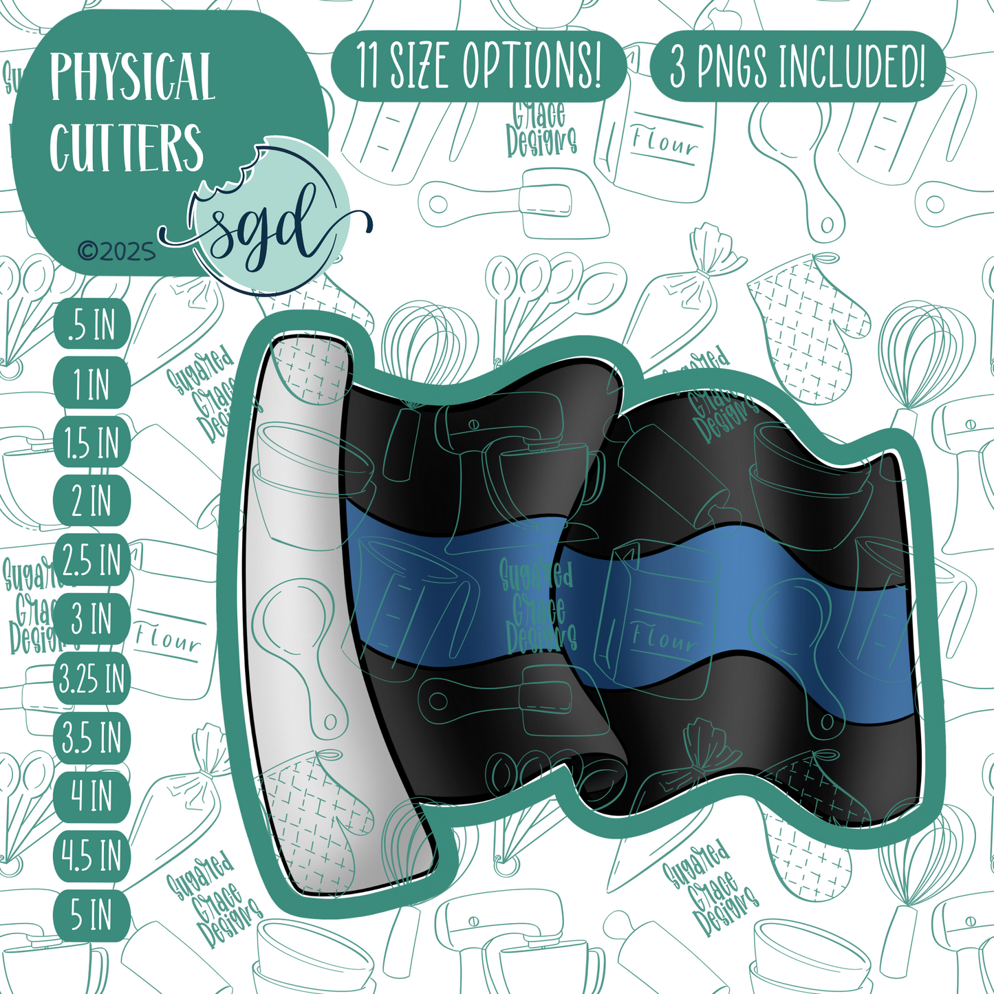 Police Flag Cookie Cutter with PNG Images to Match - Hand Drawn Graphics for Edible Ink Printers