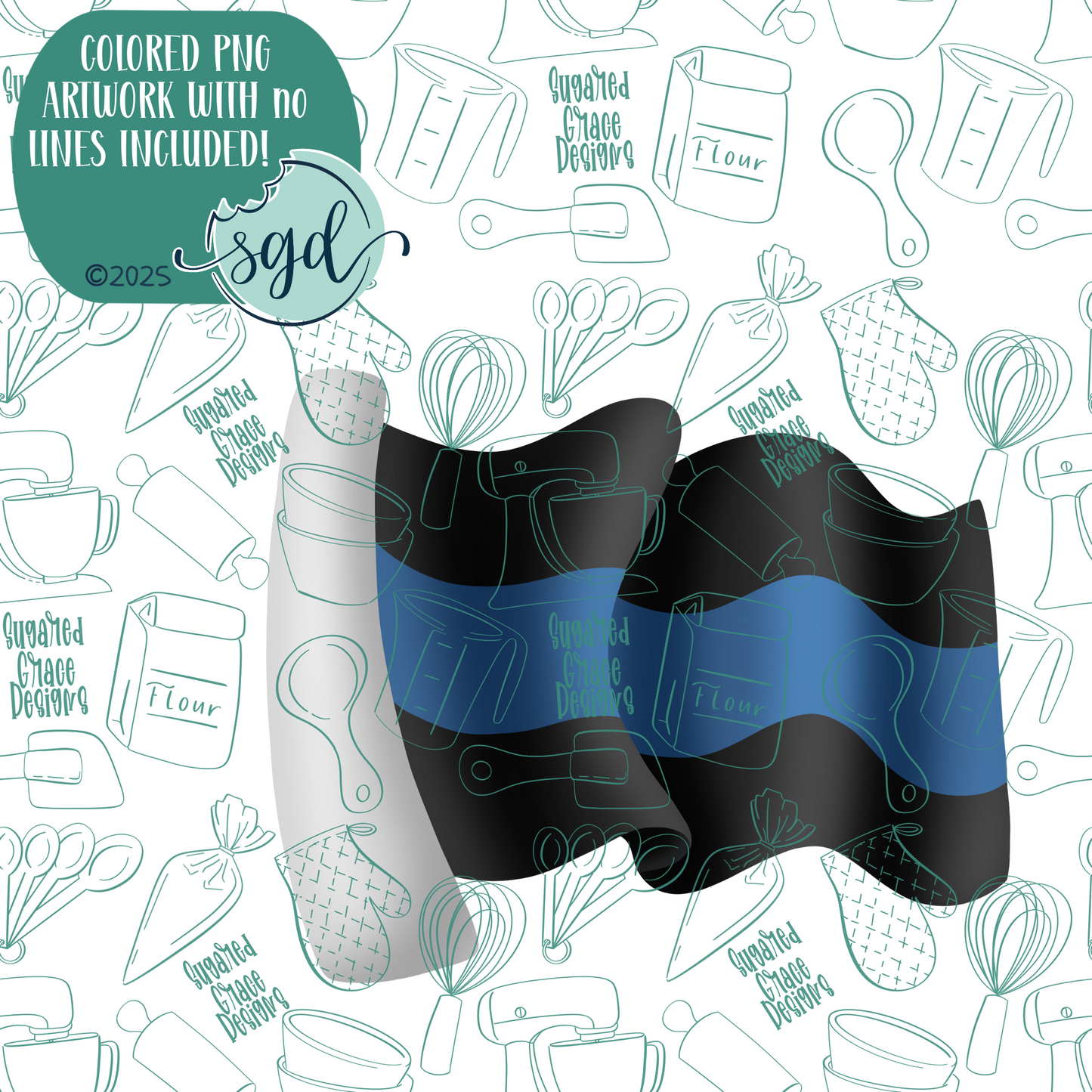 Police Flag Cookie Cutter with PNG Images to Match - Hand Drawn Graphics for Edible Ink Printers