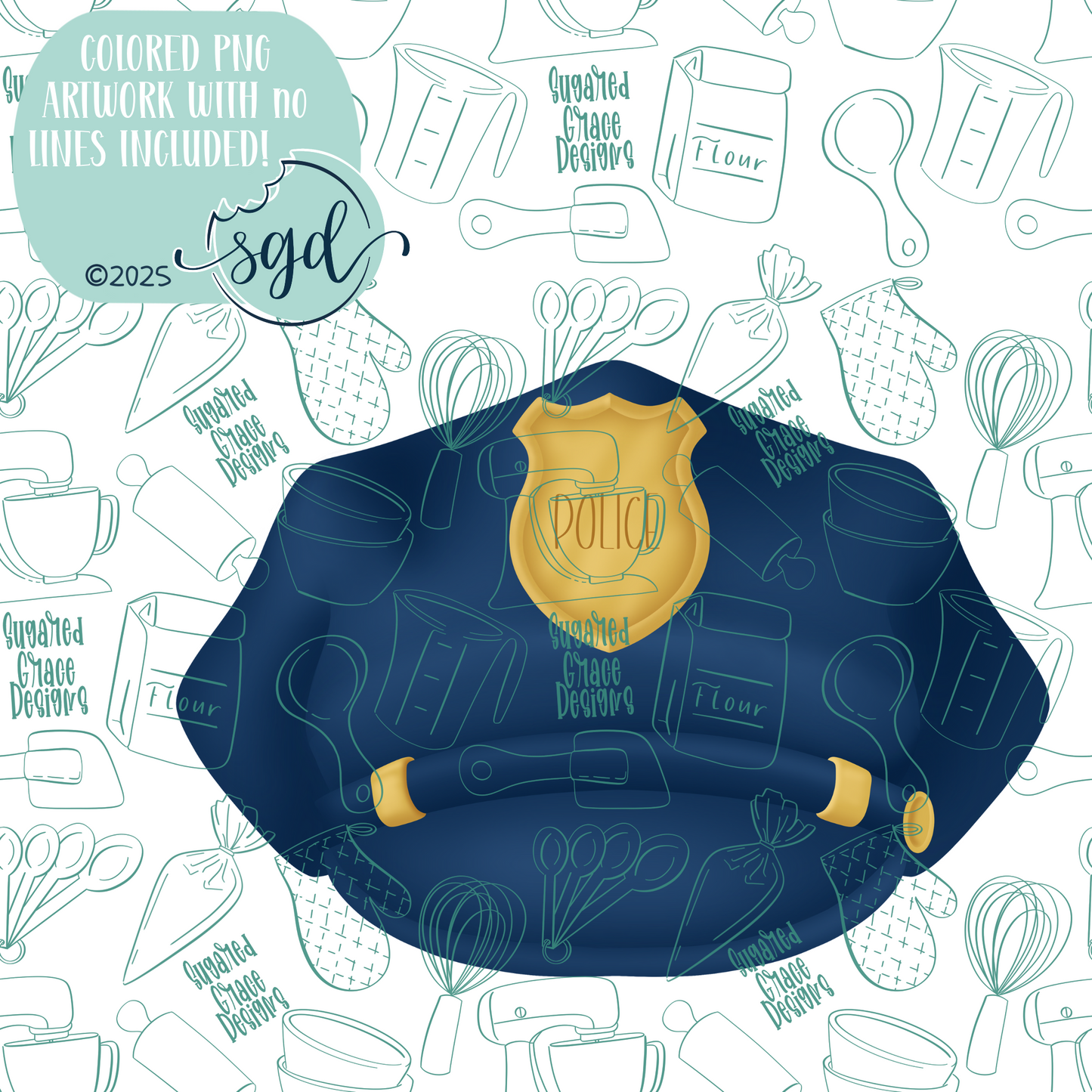 Police Hat Cookie Cutter STL File with PNG Images to Match - For 3D Printing and Edible Ink Printers
