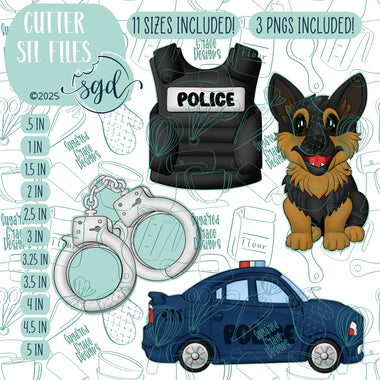 Police K-9 Cookie Cutter STL File Set of 4 with PNG Images to Match - For 3D Printing and Edible Ink Printers