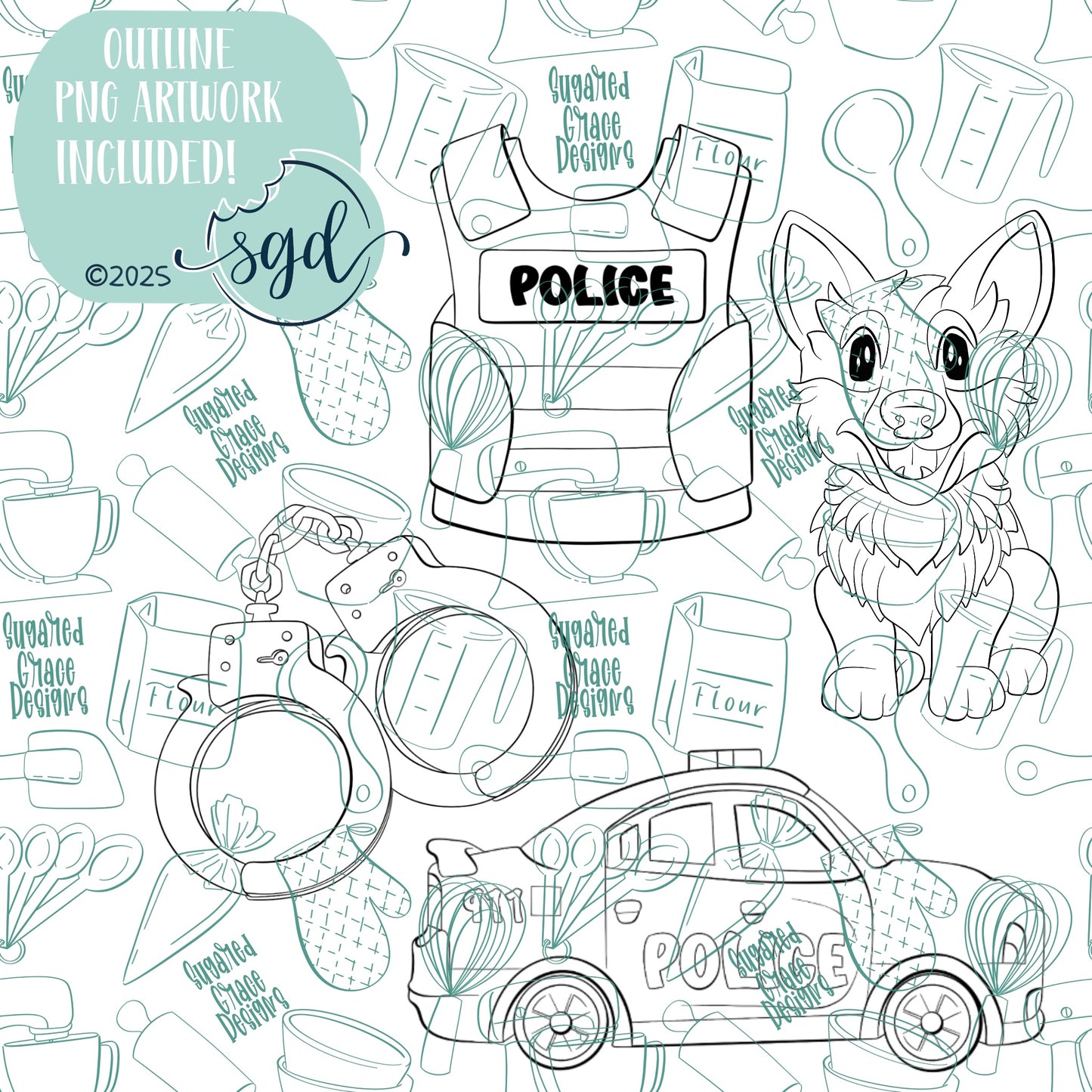 Police K-9 Cookie Cutter STL File Set of 4 with PNG Images to Match - For 3D Printing and Edible Ink Printers