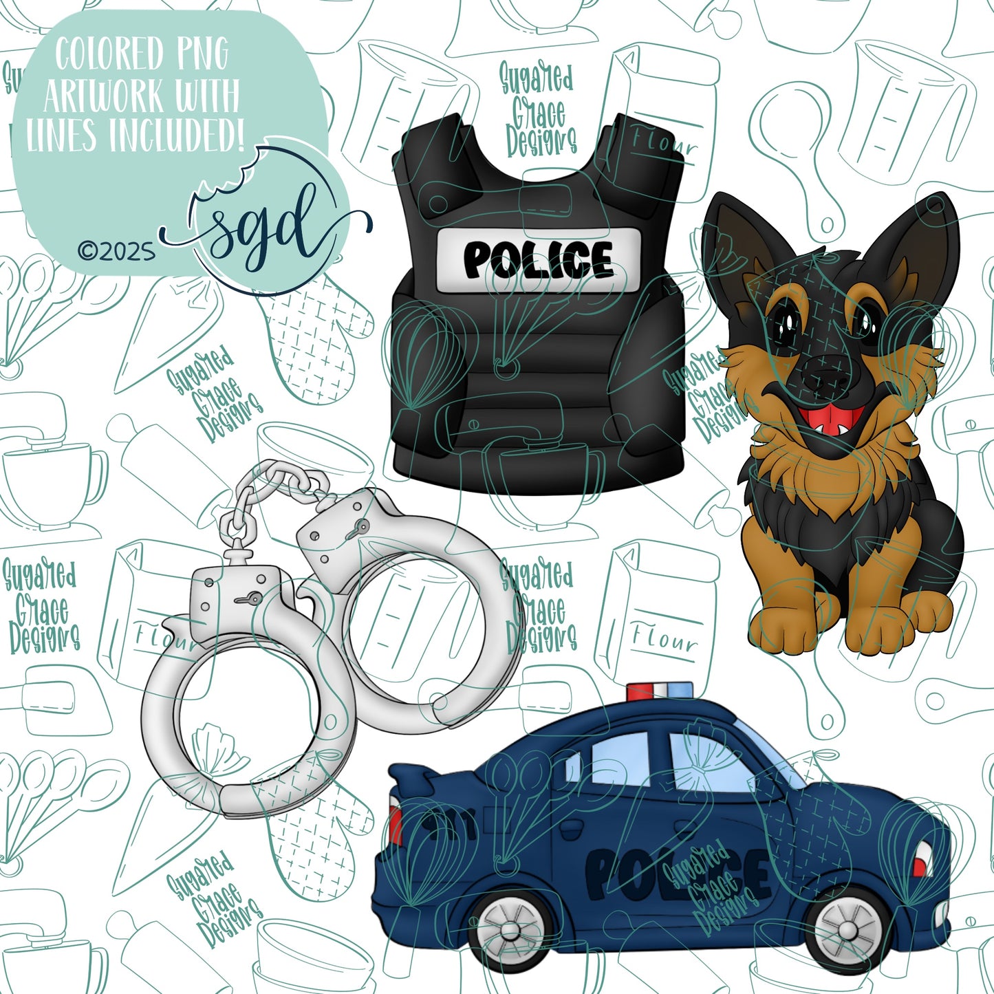 Police K-9 Cookie Cutter STL File Set of 4 with PNG Images to Match - For 3D Printing and Edible Ink Printers