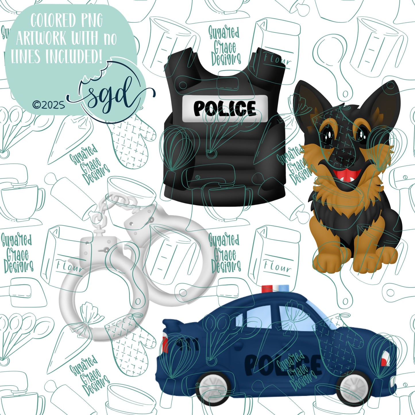 Police K-9 Cookie Cutter STL File Set of 4 with PNG Images to Match - For 3D Printing and Edible Ink Printers