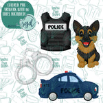 Police K-9 Cookie Cutter Set of 4 with PNG Images to Match - Hand Drawn Graphics for Edible Ink Printers