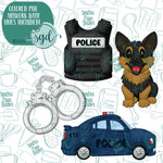 Police K-9 Cookie Cutter Set of 4 with PNG Images to Match - Hand Drawn Graphics for Edible Ink Printers