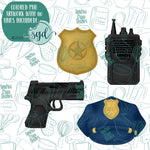 Police Cookie Cutter Set of 4 with PNG Images to Match - Hand Drawn Graphics for Edible Ink Printers