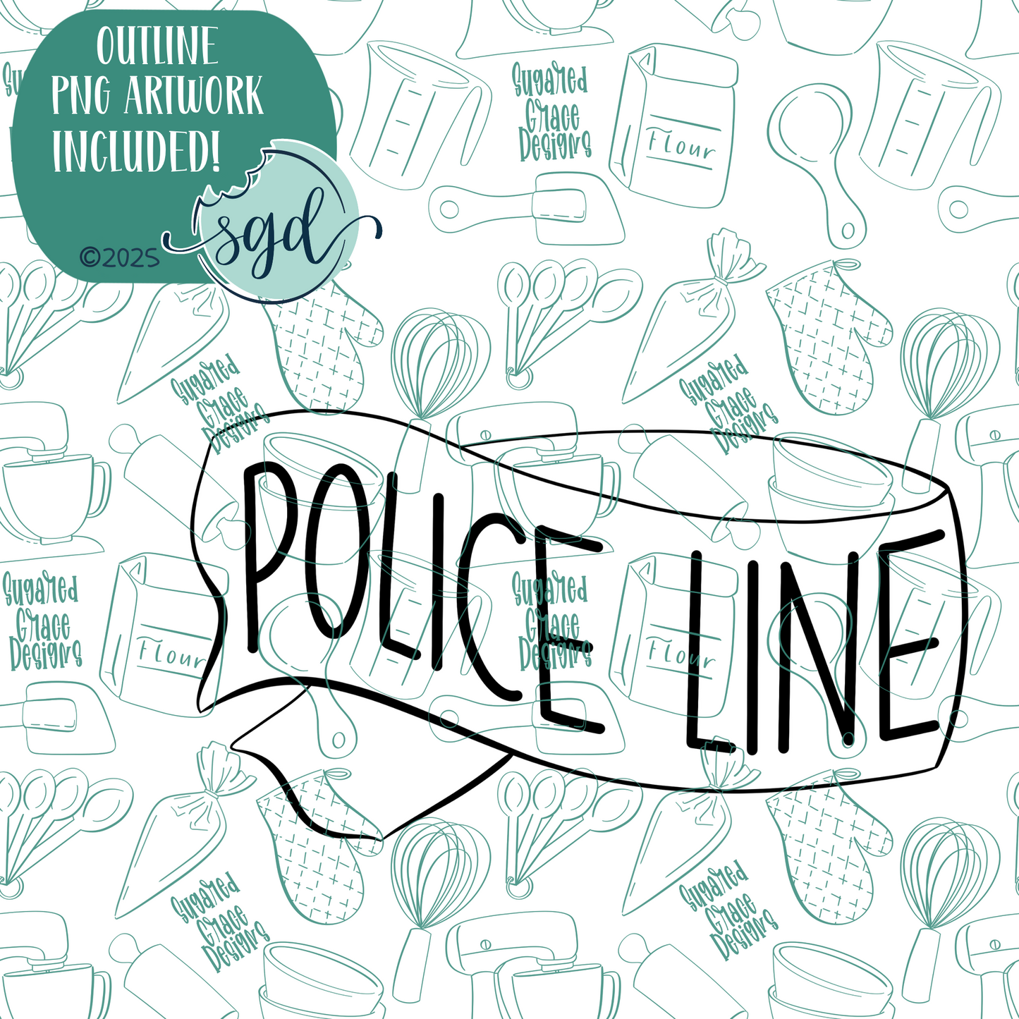Police Tape Cookie Cutter with PNG Images to Match - Hand Drawn Graphics for Edible Ink Printers