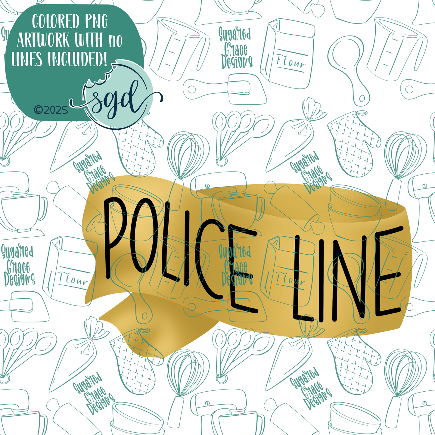 Police Tape Cookie Cutter with PNG Images to Match - Hand Drawn Graphics for Edible Ink Printers