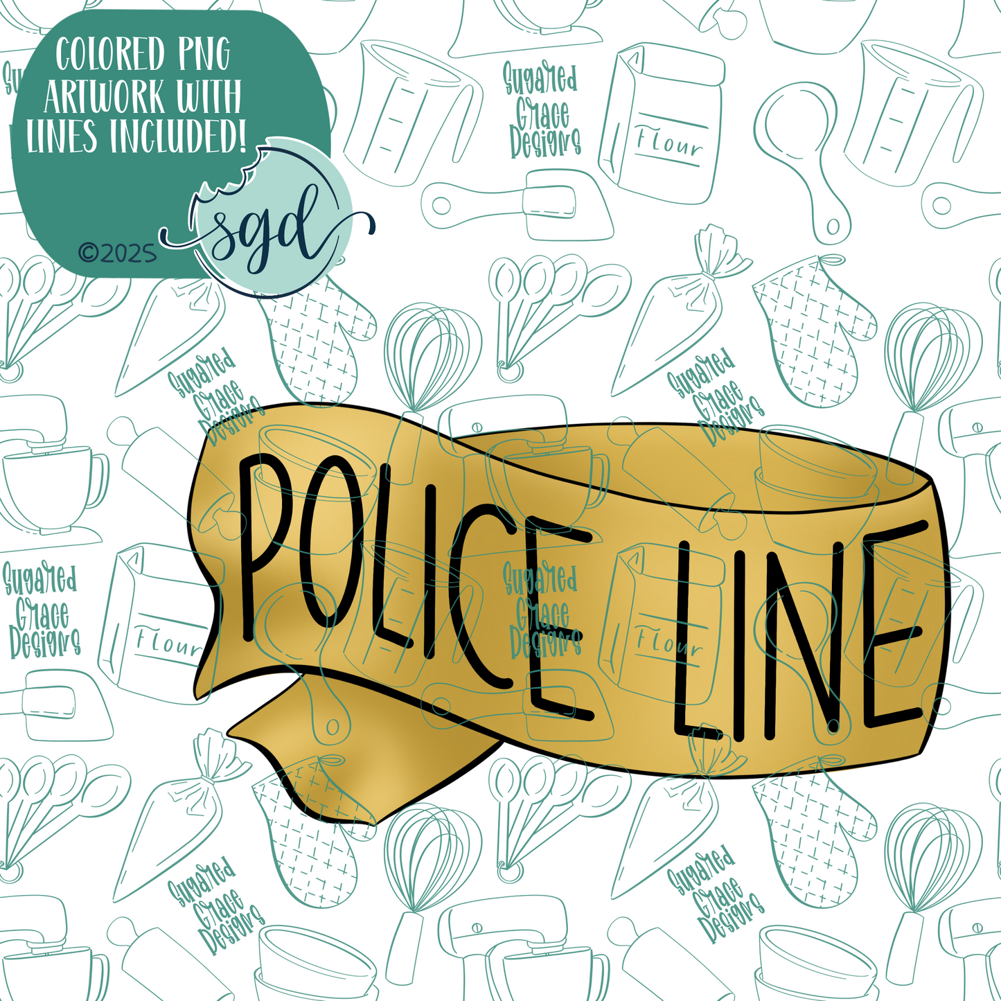 Police Tape Cookie Cutter with PNG Images to Match - Hand Drawn Graphics for Edible Ink Printers
